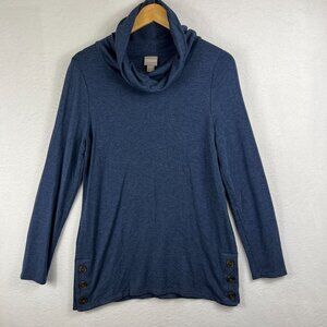 Chicos Womens Blue Heather Long Sleeve Sweater Size 0 Cowl Neck Pullover